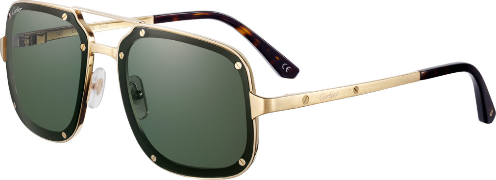 Santos de Cartier太阳眼镜抛光拉丝镀金饰面金属材质，灰色镜片