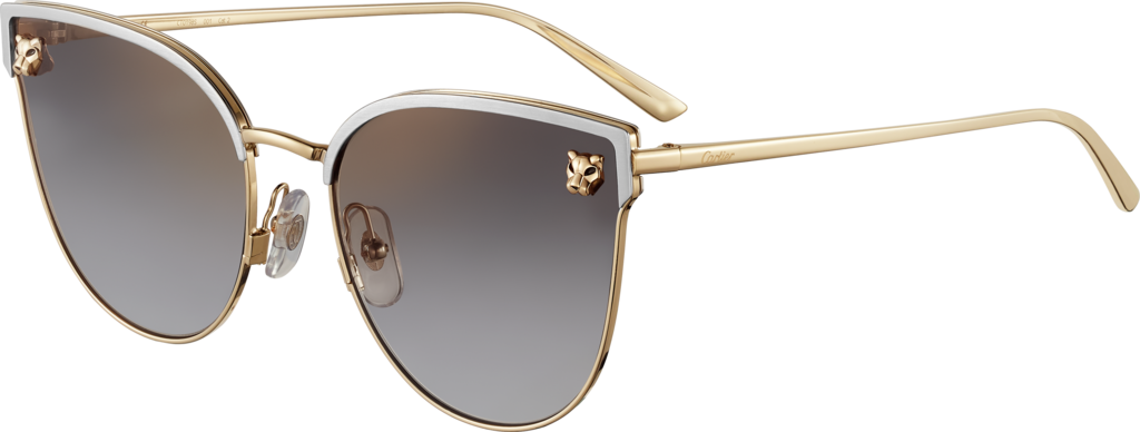 Panthère de Cartier太阳眼镜抛光镀金饰面和拉丝镀铂饰面金属材质，金色闪光灰色镜片