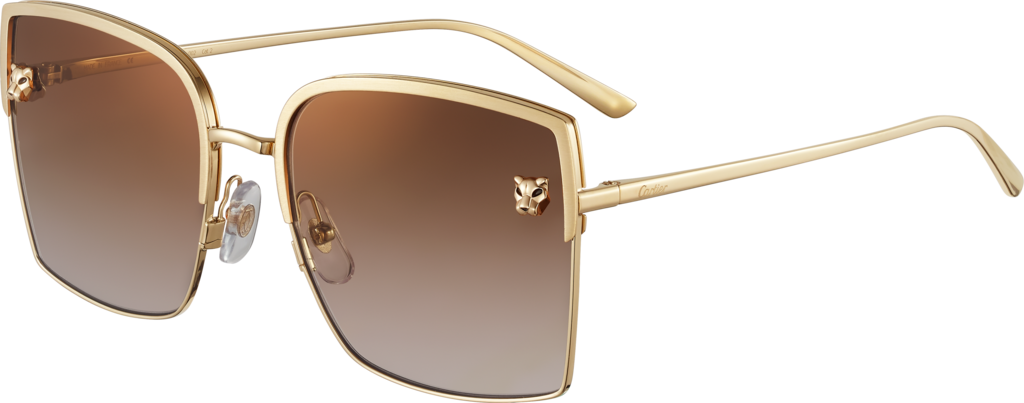 Panthère de Cartier太阳眼镜抛光拉丝镀金饰面金属材质，金色闪光棕色镜片