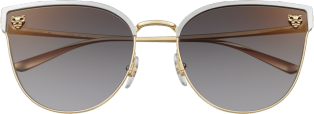 Panthère de Cartier太阳眼镜 抛光镀金饰面和拉丝镀铂饰面金属材质，金色闪光灰色镜片