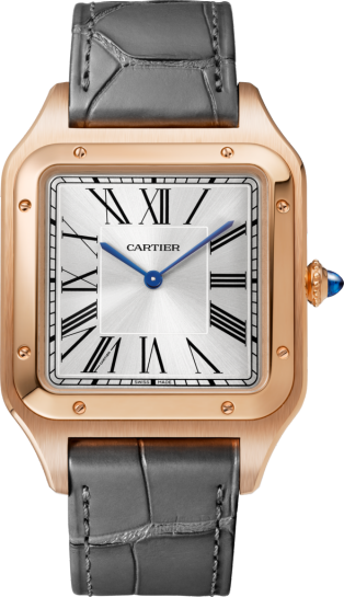 Santos-Dumont watch Extra-large model, hand-wound mechanical movement, rose gold, leather