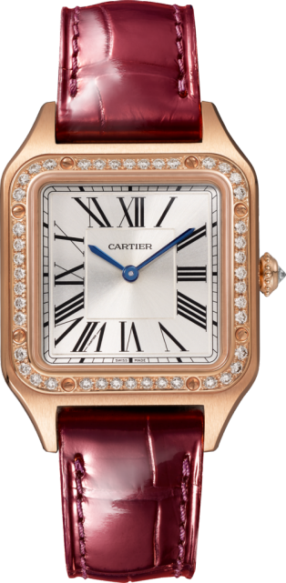 Santos-Dumont watch Small model, quartz movement, rose gold, diamonds, leather