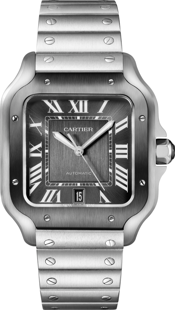 Santos de Cartier watchLarge model, automatic movement, steel, ADLC, interchangeable metal and rubber bracelets