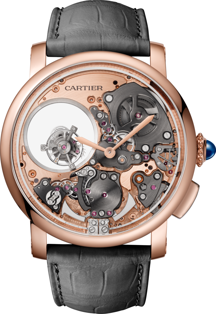 Rotonde de Cartier腕表45毫米表款，手动上链机械机芯，18K玫瑰金，皮表带