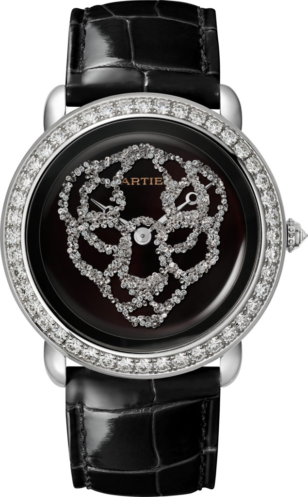 Révélation d'une Panthère watch37 mm, rhodium-finish white gold, diamonds, leather