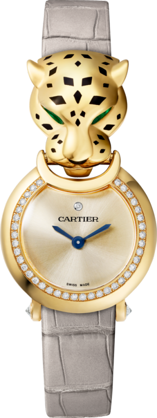 CRHPI01297 - La Panthère watch - Small model, quartz movement, yellow gold,  diamonds, tsavorites, lacquer, leather - Cartier