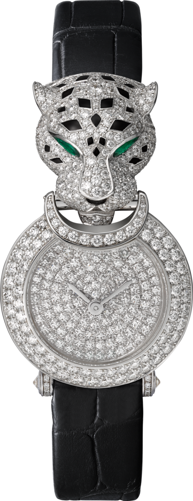La Panthère de Cartier 腕表23.6毫米表款，镀铑白金，钻石，皮表带