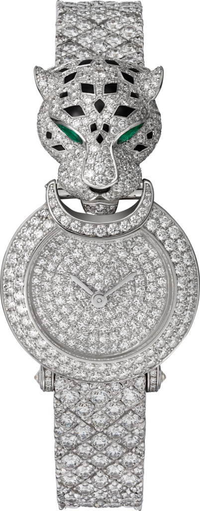 La Panthère de Cartier 腕表23.6毫米表款，750‰镀铑白金，钻石