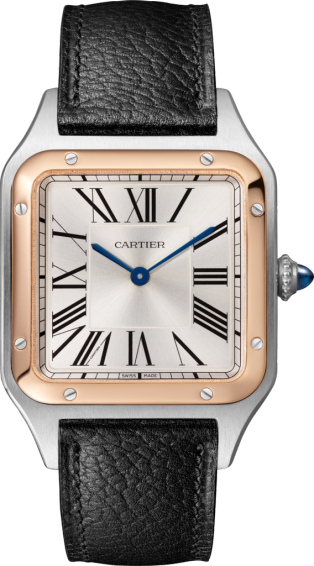 Santos-Dumont watch Large model, quartz movement, rose gold, steel, leather