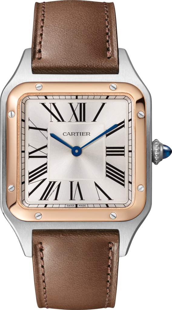 Santos-Dumont watchLarge model, quartz movement, rose gold, steel, leather