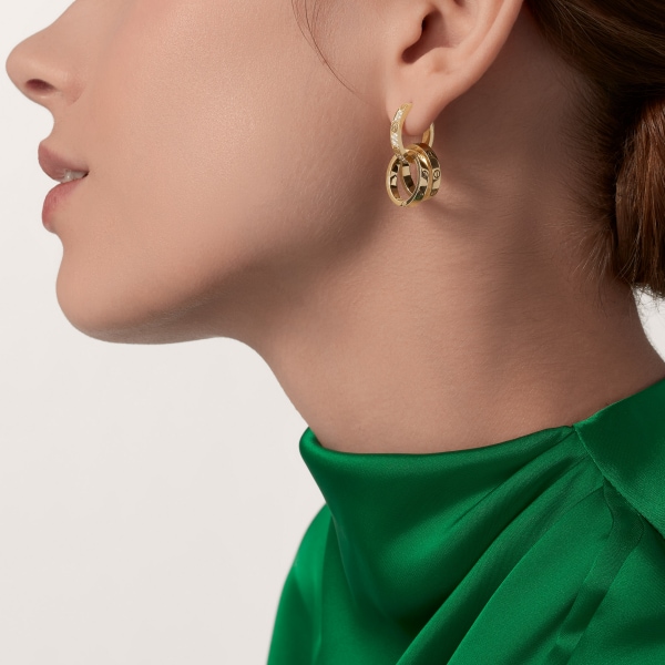Love earrings, transformable, semi-paved Yellow gold, diamonds