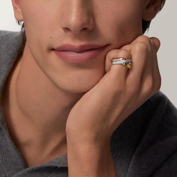 Trinity cushion ring, classic model, paved White gold, yellow gold, rose gold, diamonds