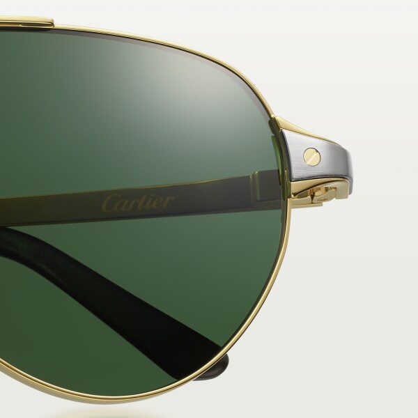 Santos de Cartier sunglasses Smooth and brushed golden-finish metal, green lenses