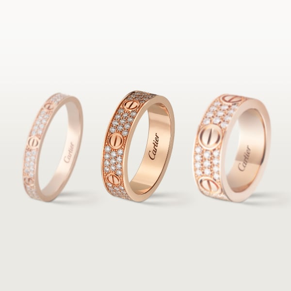 Love ring, small model, paved Rose gold, diamonds