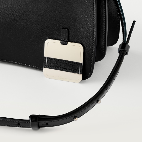 Top handle bag small model, Panthère de Cartier Black calfskin, golden finish