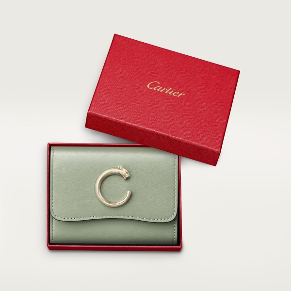 Mini wallet, Panthère C de Cartier Sage green grained calfskin, golden finish