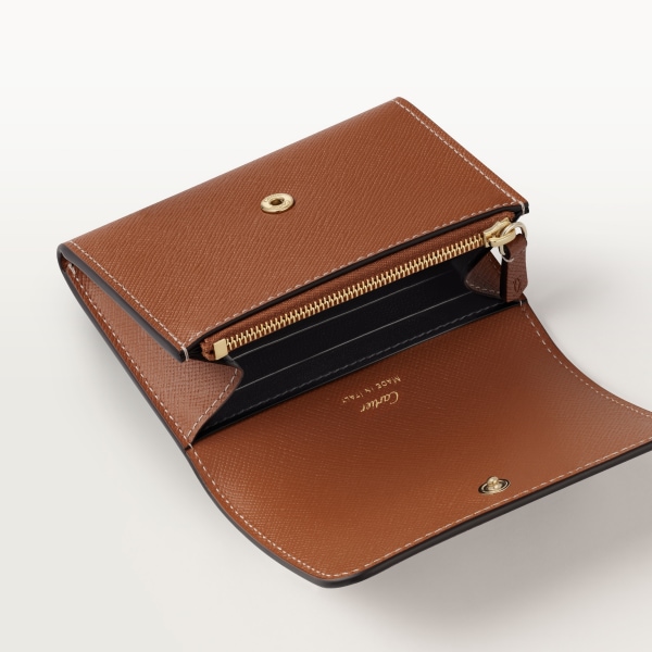 Mini wallet, C de Cartier Caramel textured calfskin, golden finish