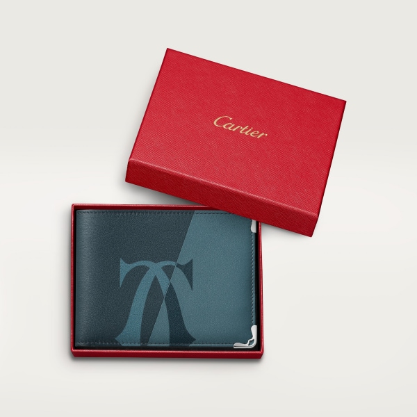Six-card compact wallet, Must de Cartier XL Logo smooth steel grey and graphite calfskin, palladium finish