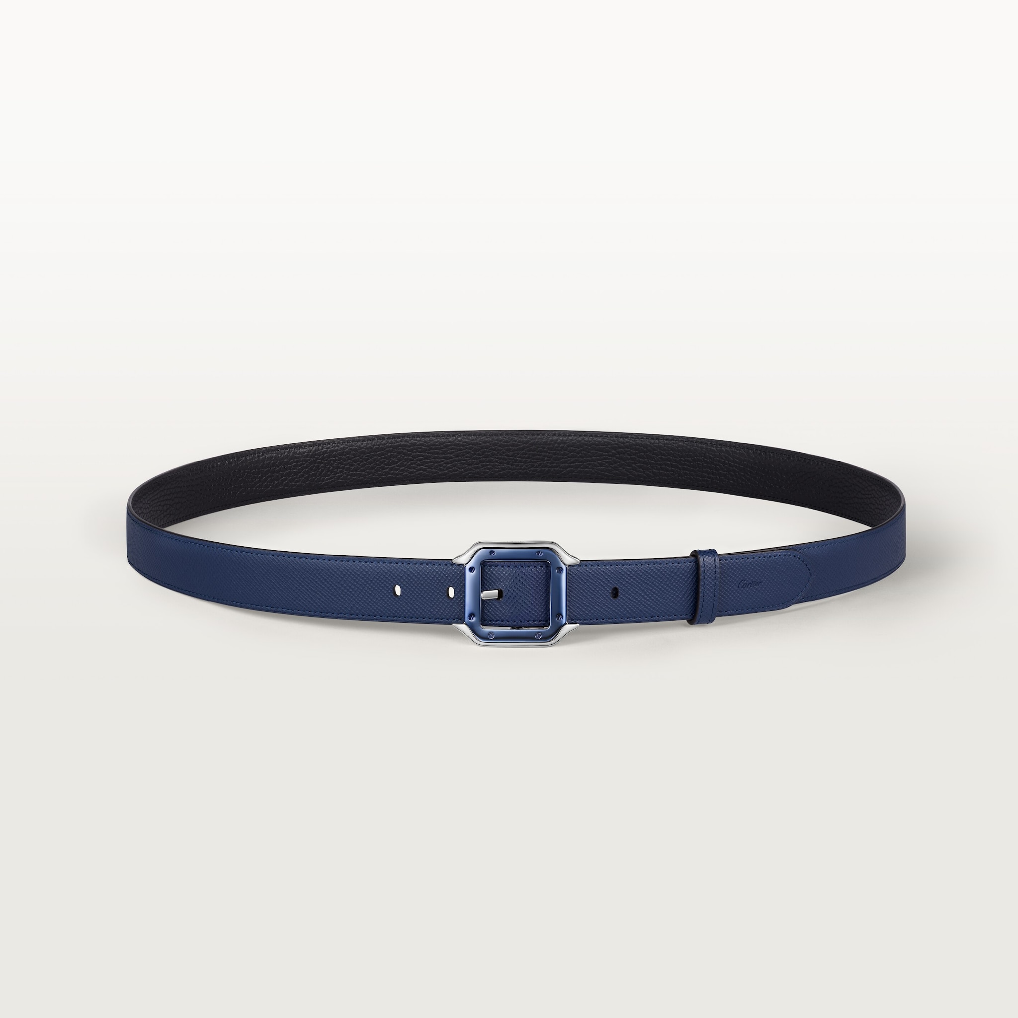 Belt, Santos de CartierBlue and black grained cowhide, palladium-finish and blue PVD buckle