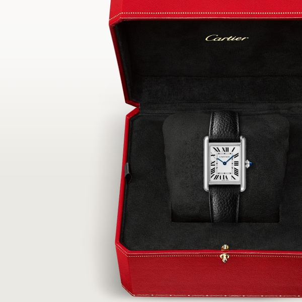Tank Must SolarBeat™ watch Large model, SolarBeat™ photovoltaic movement, steel, calfskin strap
