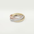 Trinity ring, classic model, paved White gold, yellow gold, rose gold, diamonds