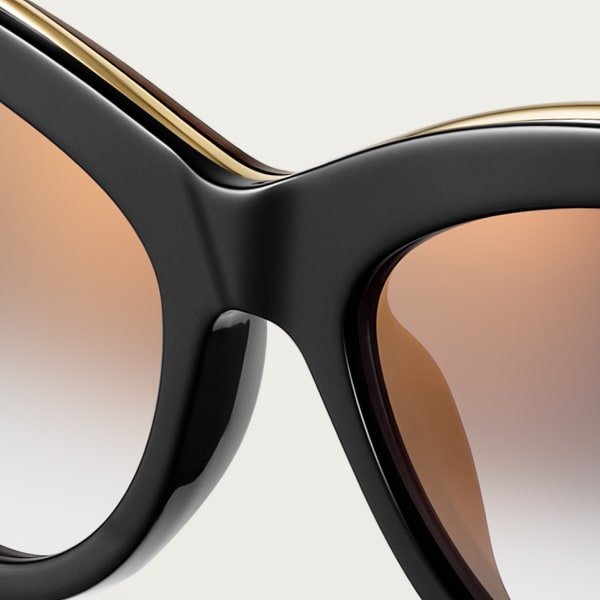 Panthère de Cartier Sunglasses Smooth golden-finish metal, black acetate, grey lenses