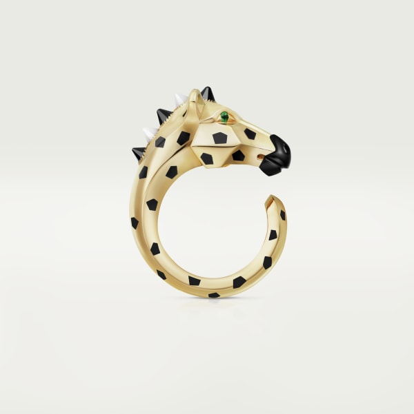 Indomptables de Cartier ring Yellow gold, black lacquer, onyx, moonstone, tsavorite garnet