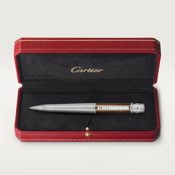 Santos de Cartier pen Large model, brushed and engraved striated metal covered with amber brown PVD, palladium finish