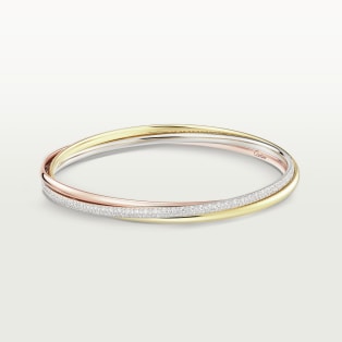 Trinity bracelet, small model, semi-paved White gold, yellow gold, rose gold, diamonds