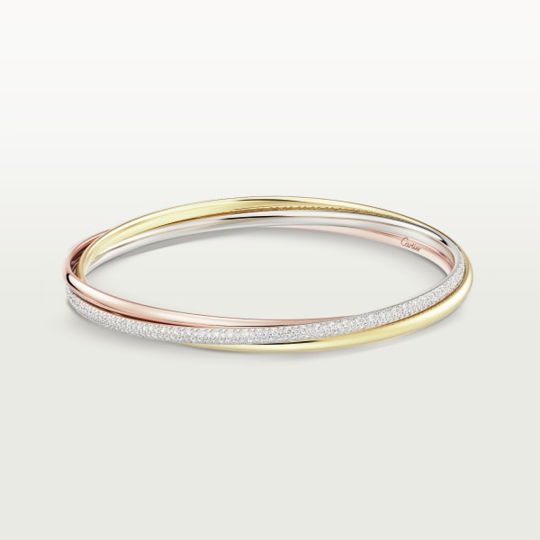 Trinity bracelet, small model, semi-paved White gold, yellow gold, rose gold, diamonds