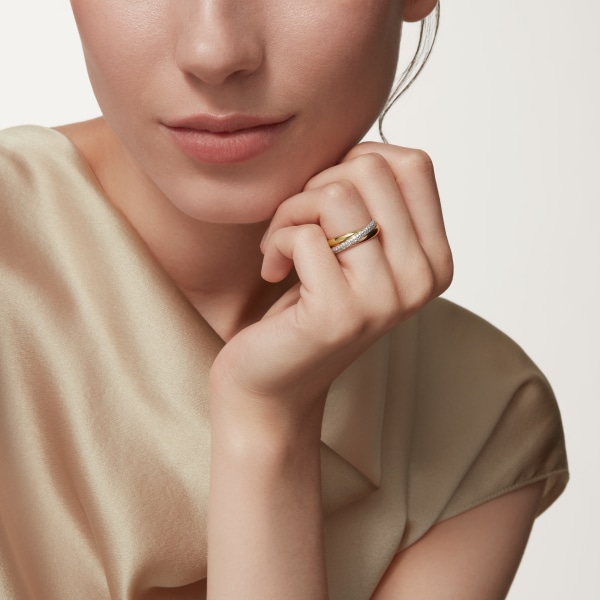 Trinity ring, small model, semi-paved White gold, yellow gold, rose gold, diamonds