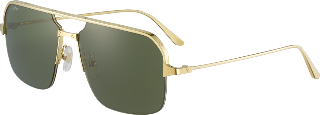 Santos de Cartier太阳眼镜抛光拉丝镀金饰面金属材质，绿色镜片