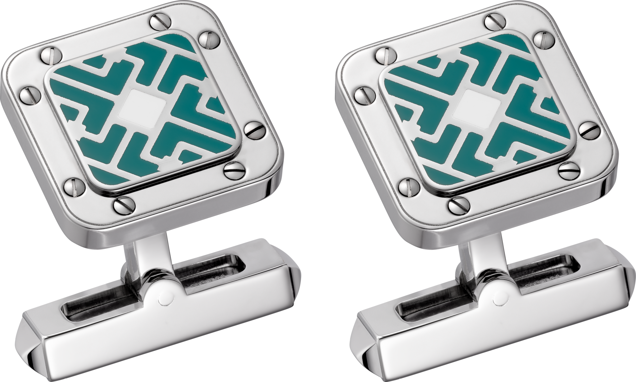 Santos de Cartier cufflinksSterling silver, palladium finish and lacquer.