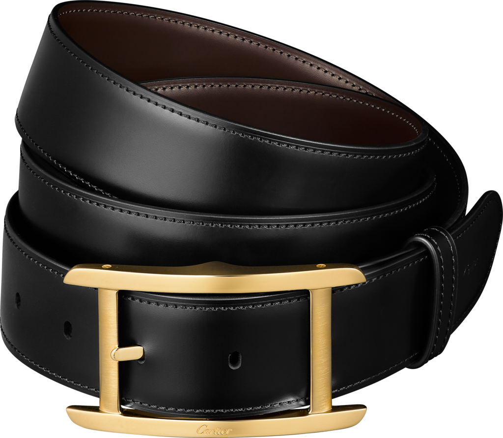 Belt, TankBlack and brown smooth cowhide, gold-finish buckle