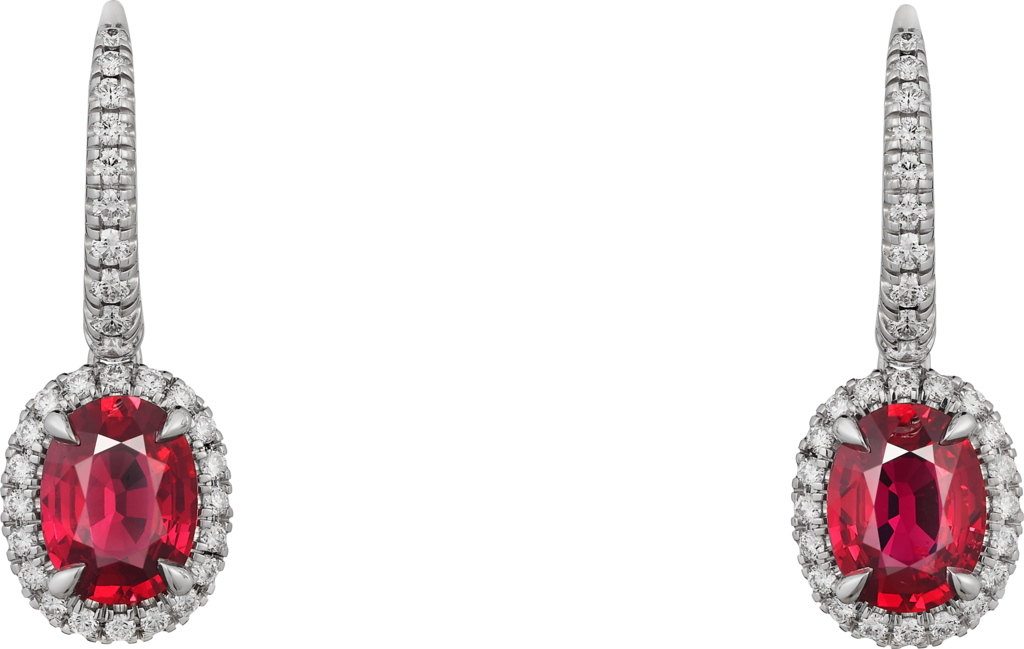 Cartier Destinée耳环，镶嵌彩色宝石白金，红宝石，钻石