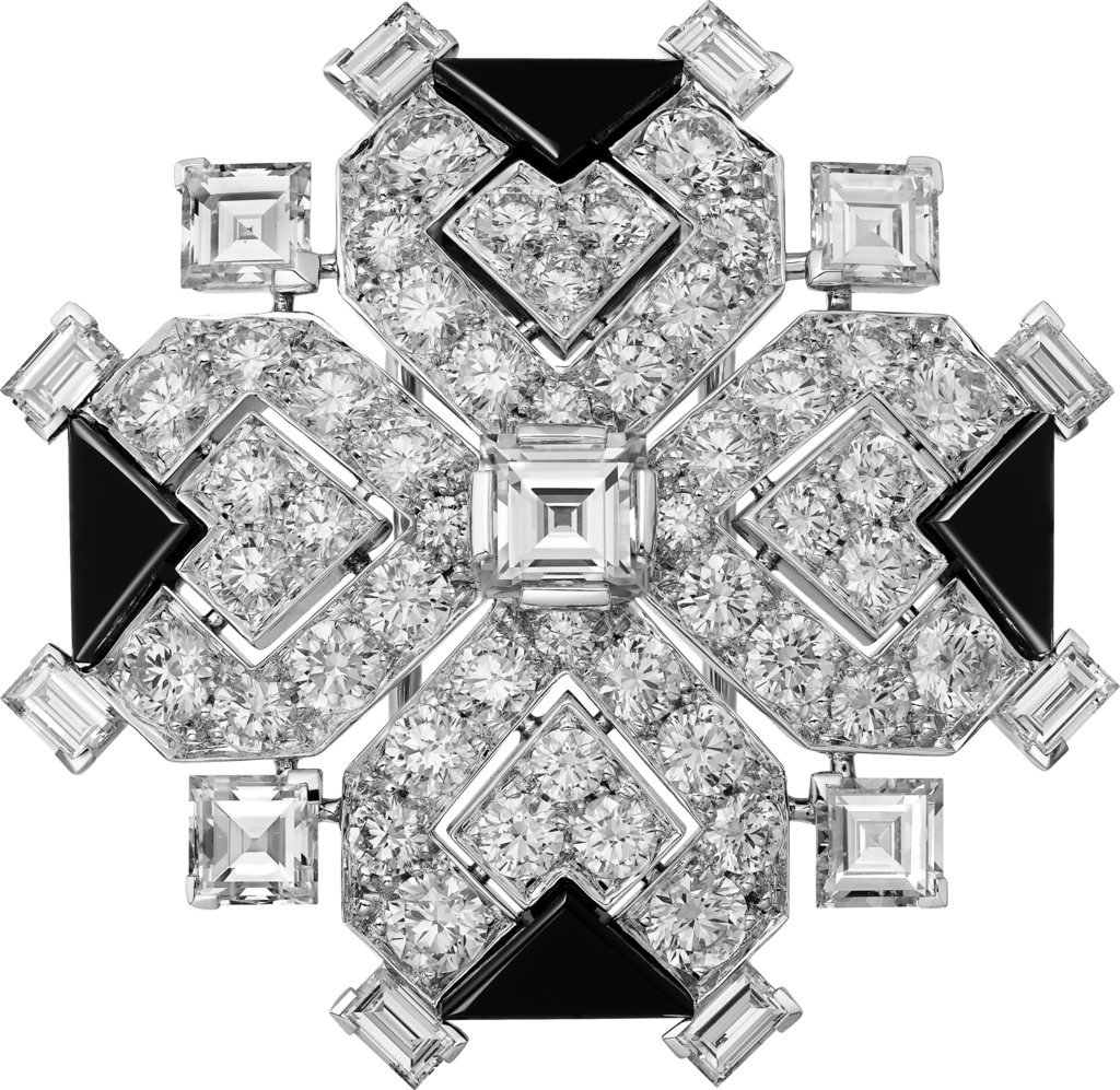 Geometry & Contrast胸针白金，缟玛瑙，钻石