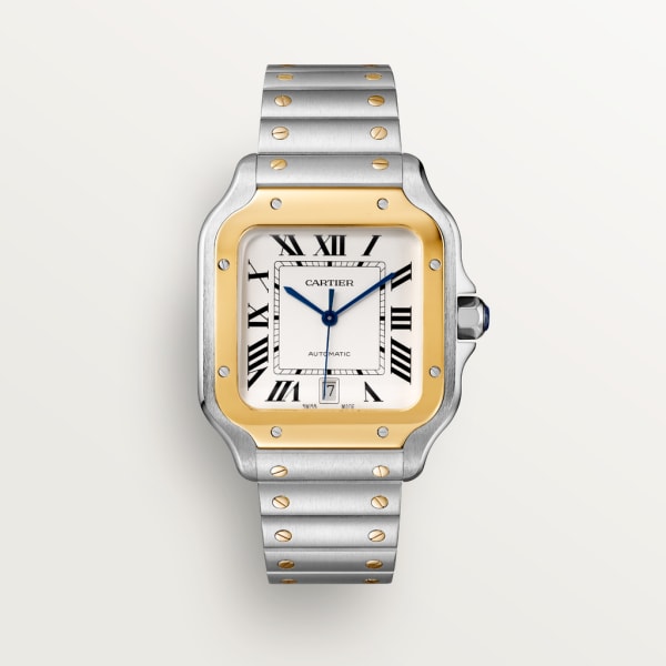 Santos de Cartier腕表 大号表款，自动机芯，18K黄金与精钢，可替换式金属表链与皮表带