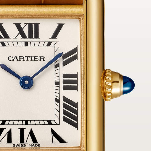 Lot - CARTIER TANK LOUIS 18KT YELLOW GOLD WOMAN'S WRISTWATCH Ref. W1529856.  Serial number 52841UX. Quartz movement. Silver-grained dial wi..