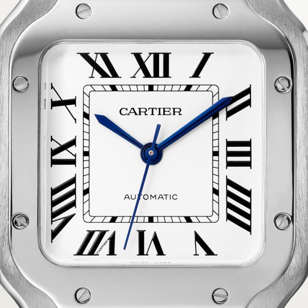 Santos de Cartier watch Medium model, automatic movement, steel, interchangeable metal and leather bracelets