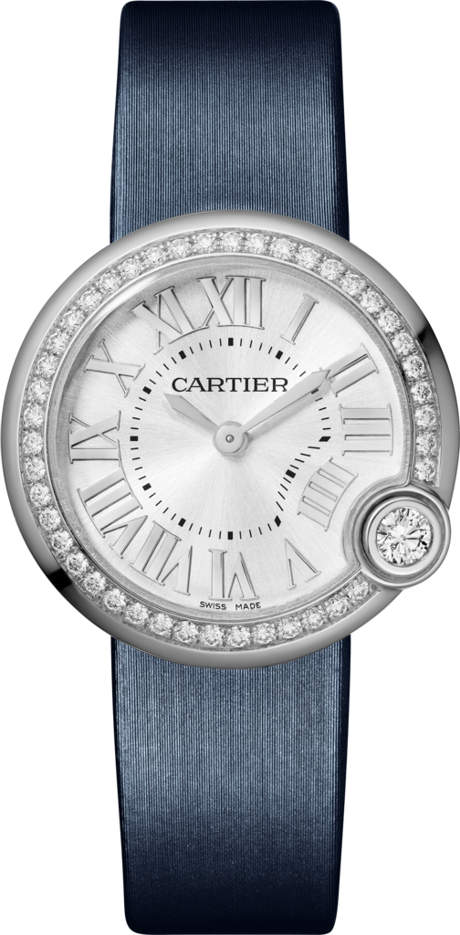 Ballon Blanc de Cartier腕表30毫米表款，精钢，钻石，皮表带