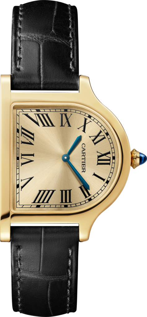 Cloche de Cartier腕表大号表款，手动上链机芯，18K黄金，皮表带