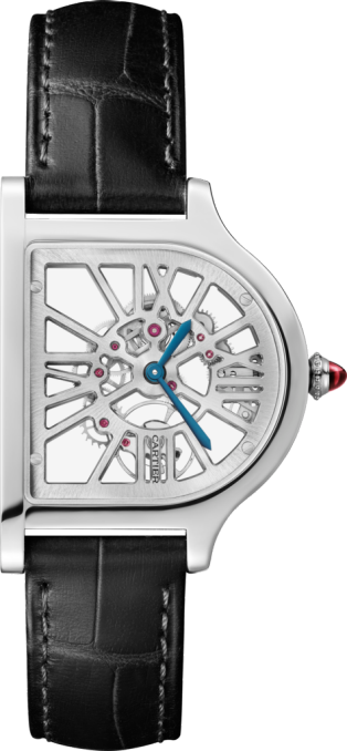 Cloche de Cartier watch Large model, hand-wound movement, platinum (950/1000), leather