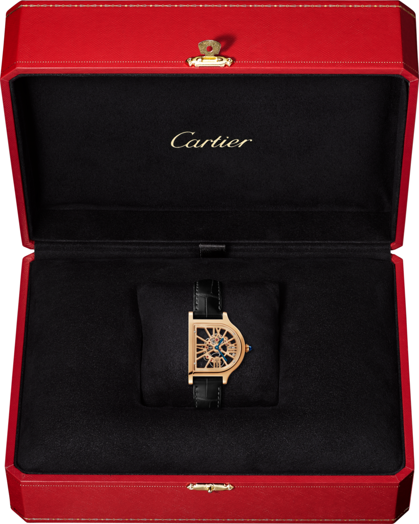 Cloche de Cartier腕表大号表款，手动上链机芯，18K玫瑰金，皮表带