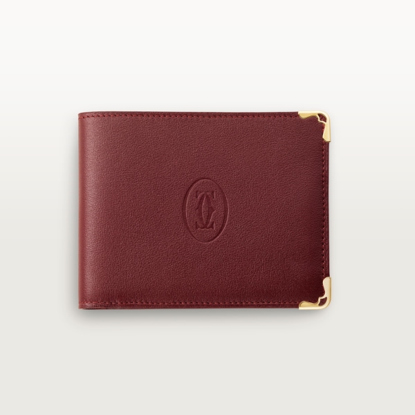 6-Credit Card Wallet, Must de Cartier Burgundy calfskin, golden finish