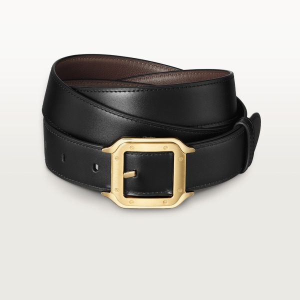 Belt, Santos de Cartier Black cowhide, golden-finish buckle