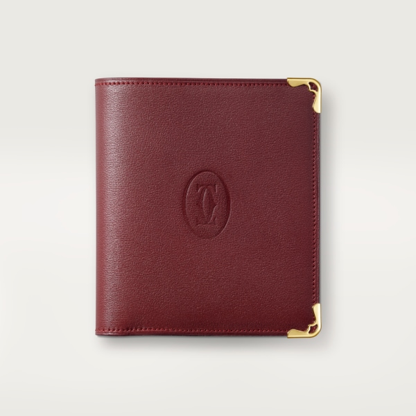 Multiple Wallet, Must de Cartier Burgundy calfskin, golden finish