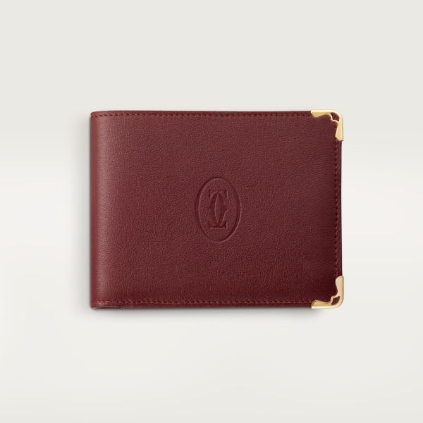 Coin/Banknote/Credit Card Wallet, Must de Cartier Burgundy calfskin, golden finish