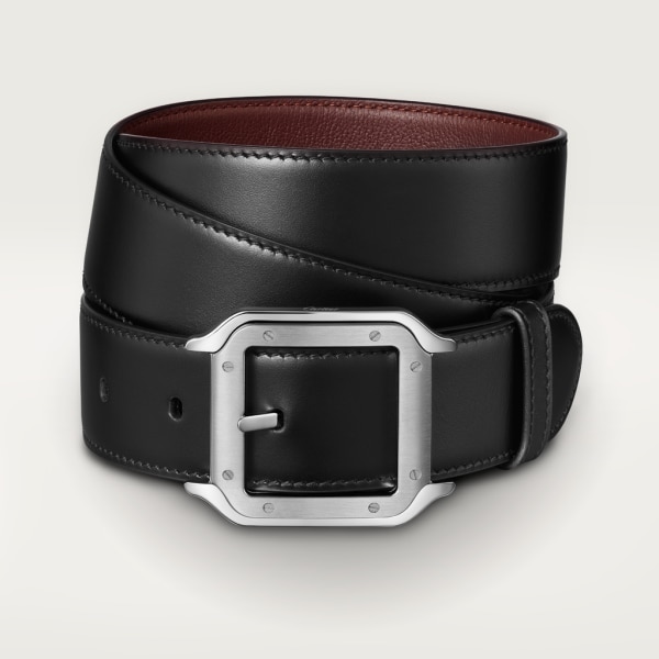 Belt, Santos de Cartier Black cowhide, palladium-finish buckle