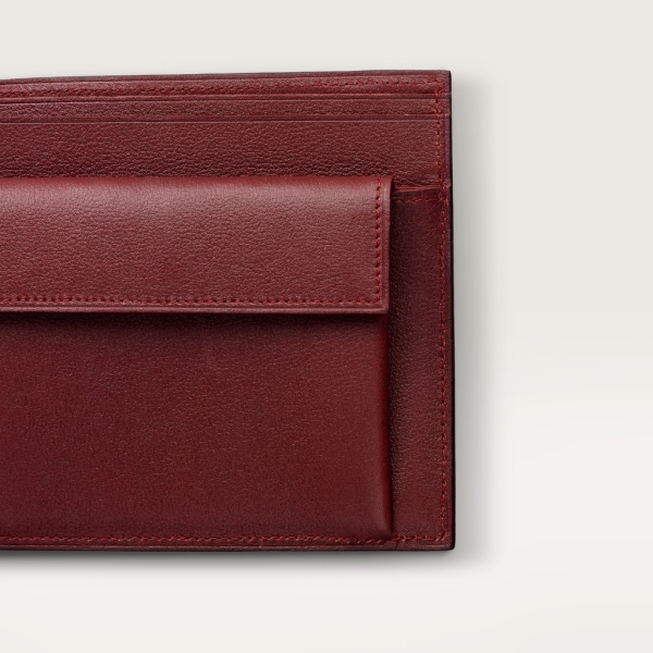 Coin/Banknote/Credit Card Wallet, Must de Cartier Burgundy calfskin, golden finish