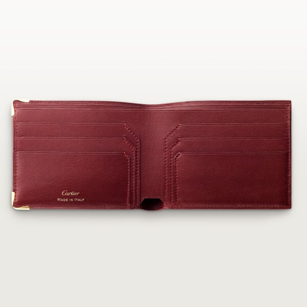 Must de Cartier 6信用卡皮夹 酒红色小牛皮，镀金装饰